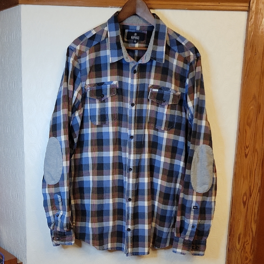 Buffalo David Bitton Blue and Brown Plaid Shirt